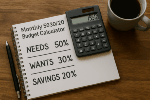 Monthly 50/30/20 Budget Calculator to Maximize Savings and Spend Smarter