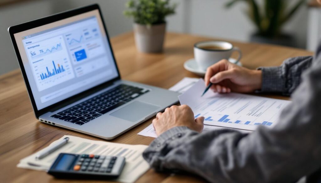 A photograph of a person thoughtfully reviewing their mortgage documents at a kitchen table