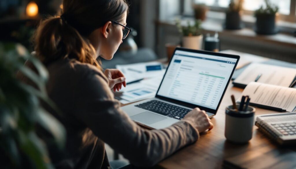A photograph of a person sitting at a desk