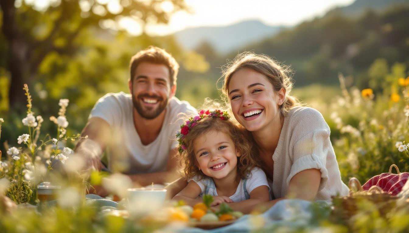 A photograph of a family joyfully enjoying a scenic outdoor activity