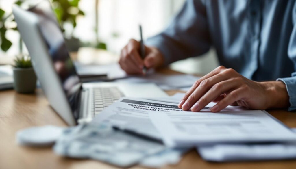 A photograph of a person thoughtfully reviewing their finances at a table