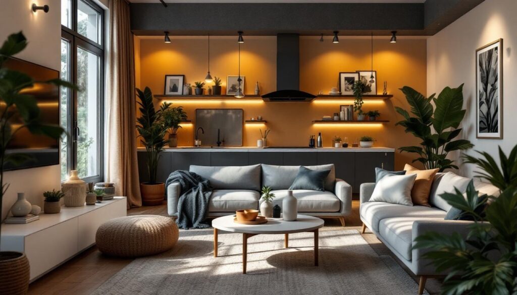 A photograph of a stylishly furnished short-term rental space
