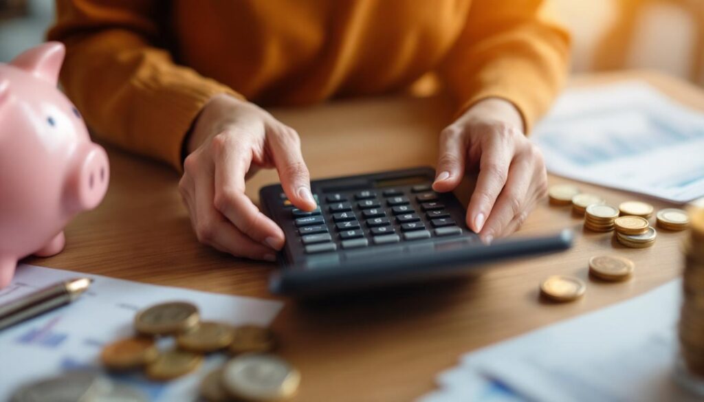 A photograph of capture a photograph of a person comparing financial documents or using a calculator with a laptop
