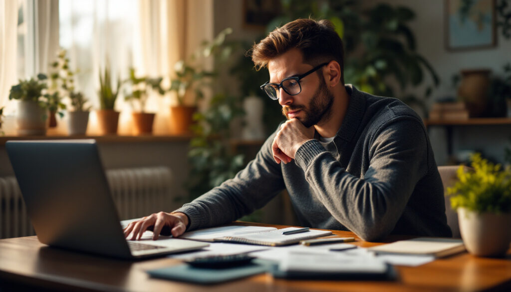 A photograph of a freelancer working in a cozy