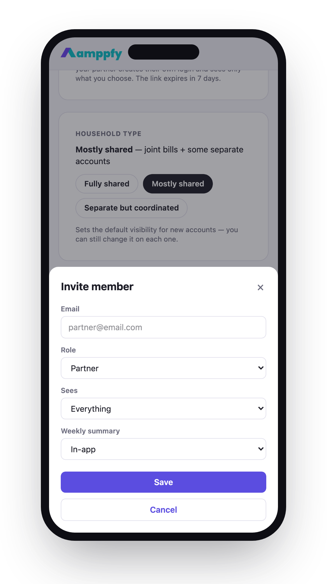 Household type on iPhone — fully shared, mostly shared, or separate but coordinated